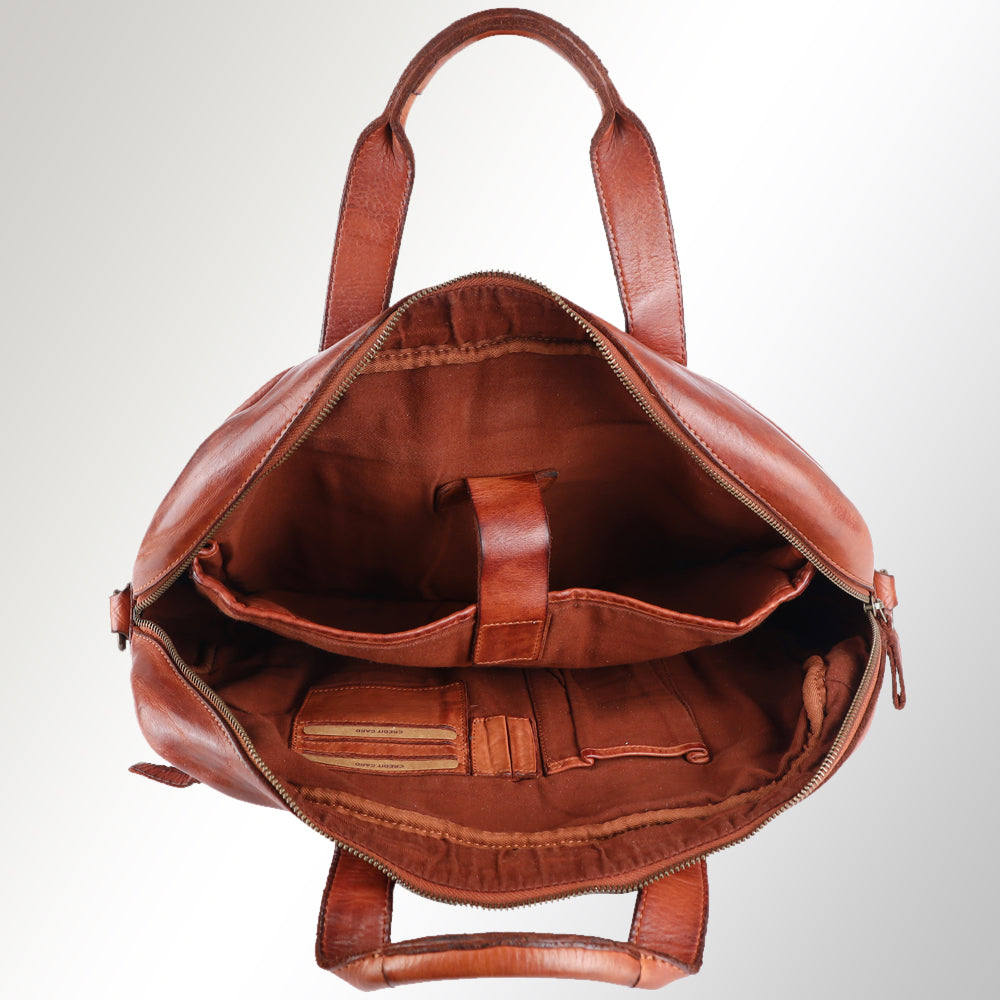 Spaghetti Western Briefcase Vintage Handmade Drum Dyed Genuine European Cowhide Leather