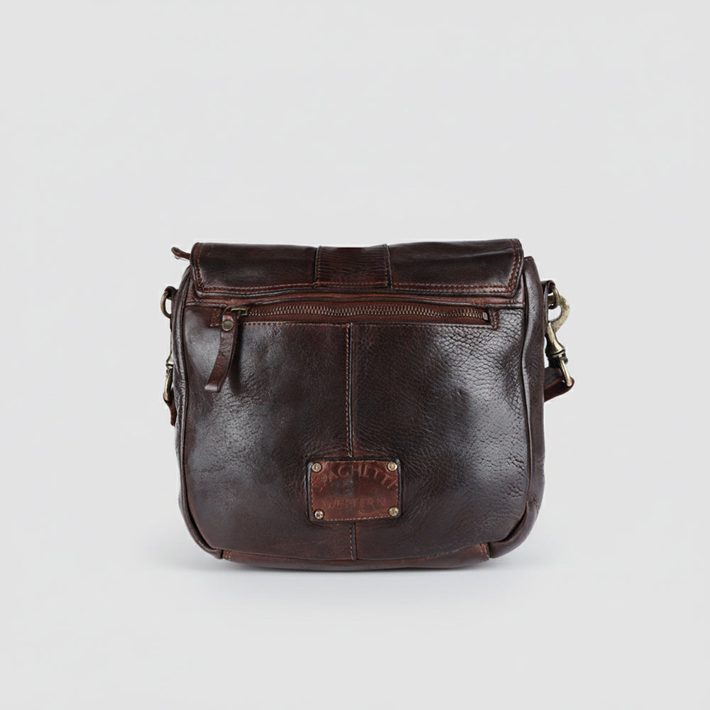 Spaghetti Western Swc412Brn Cross Body I Vintage Handmade Drum Dyed Genuine European Cowhide Leather Women Bag Western Handbag Purse