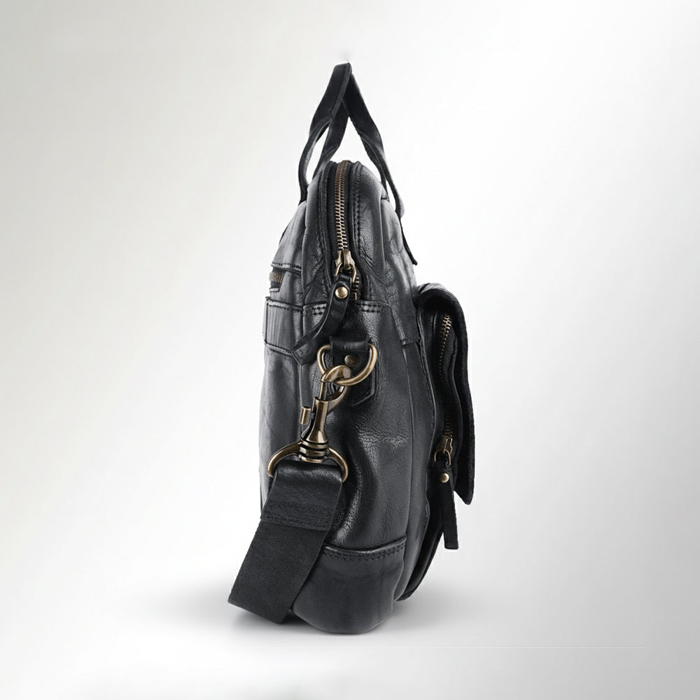 Spaghetti Western Swc417Blk Briefcase Vintage Handmade Drum Dyed Genuine European Cowhide Leather Women Bag Western Handbag Purse