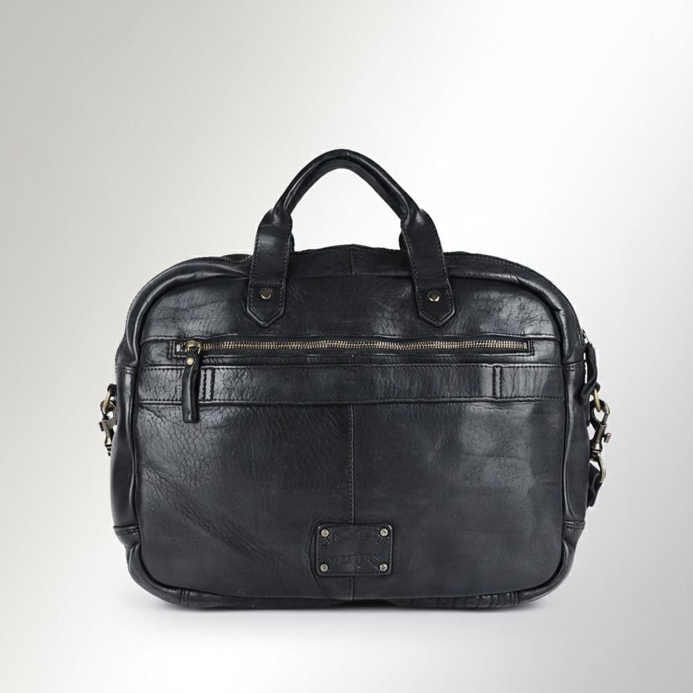 Spaghetti Western Swc417Blk Briefcase Vintage Handmade Drum Dyed Genuine European Cowhide Leather Women Bag Western Handbag Purse
