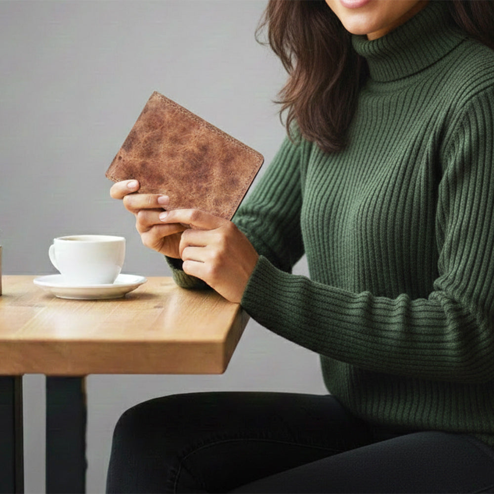 Spaghetti Western Swc462Ltbrn Wallet Vintage Handmade Drum Dyed Genuine European Cowhide Leather Women Bag Western Handbag Purse