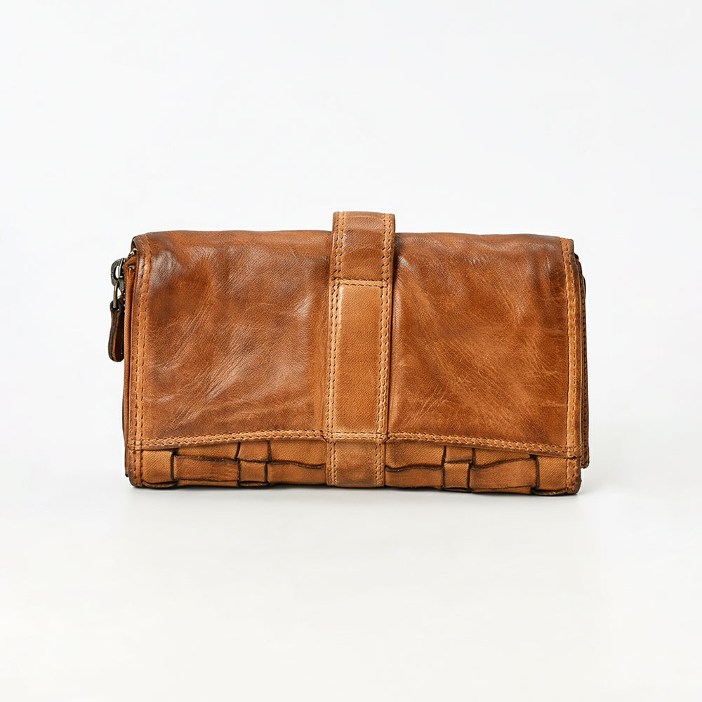 Spaghetti Western Swc446Tan Wallet Vintage Handmade Drum Dyed Genuine European Cowhide Leather Women Bag Western Handbag Purse