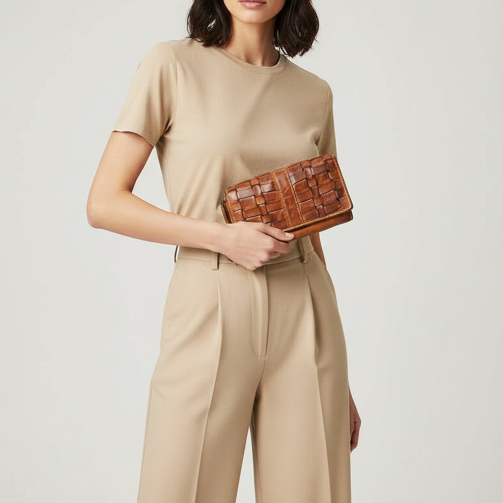 Spaghetti Western Swc447Cg Wallet Vintage Handmade Drum Dyed Genuine European Cowhide Leather Women Bag Western Handbag Purse