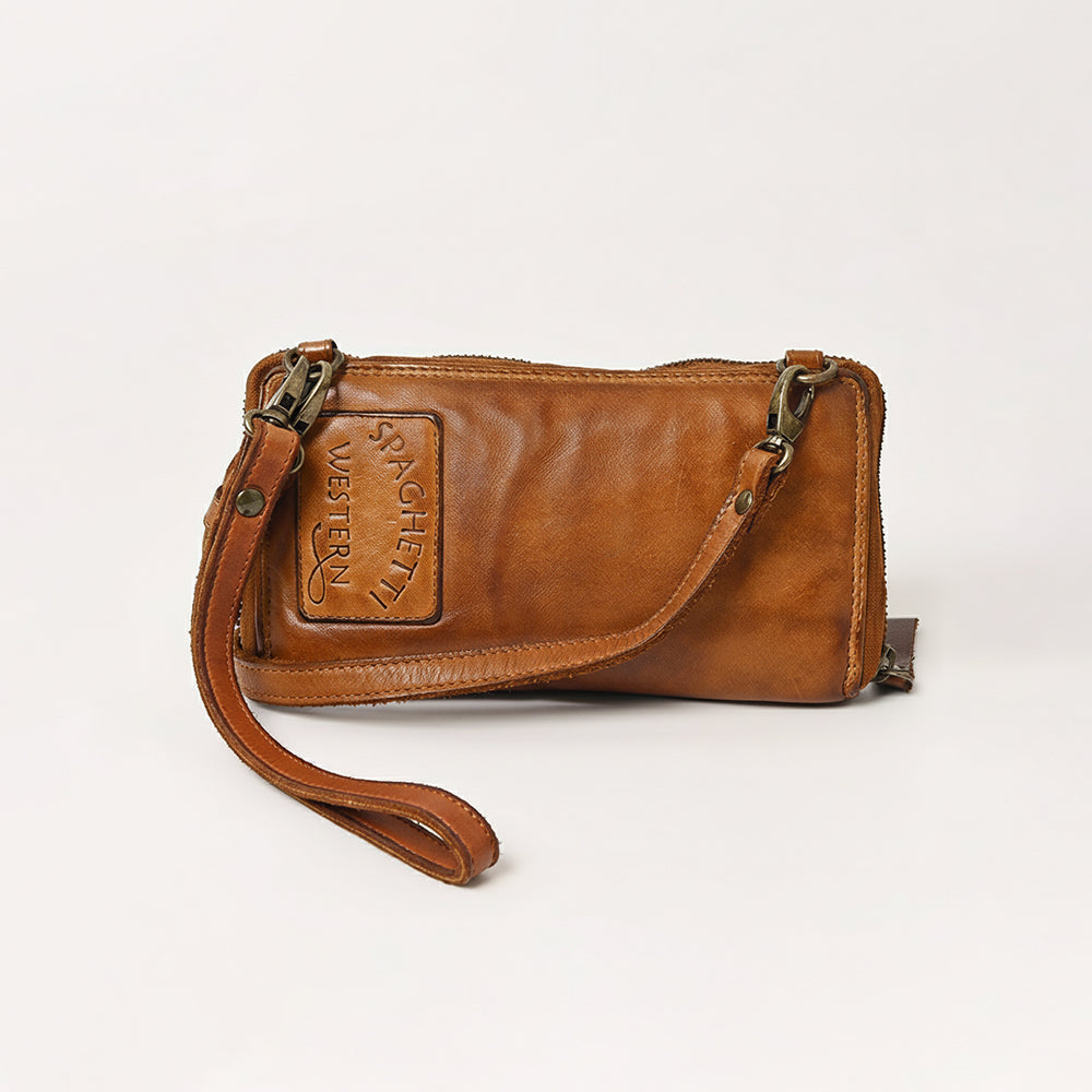 Spaghetti Western Swc448Tan Wallet Vintage Handmade Drum Dyed Genuine European Cowhide Leather Women Bag Western Handbag Purse