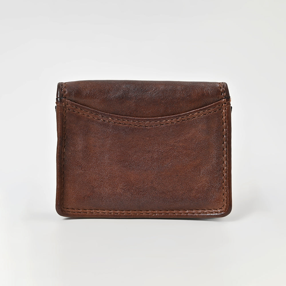 Spaghetti Western Swc445Brn Card-Holder Vintage Handmade Drum Dyed Genuine European Cowhide Leather Women Bag Western Handbag Purse
