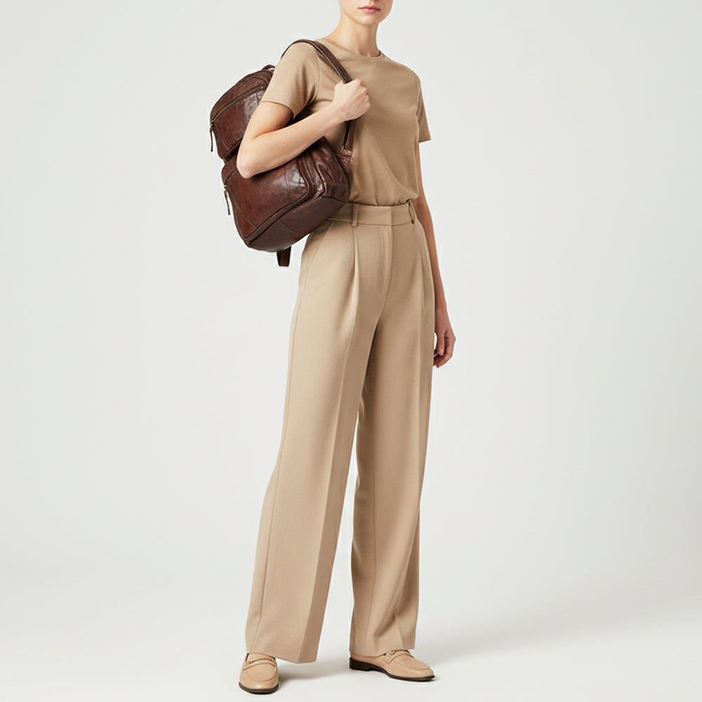 Spaghetti Western Swc414Brn Backpack Vintage Handmade Drum Dyed Genuine European Cowhide Leather Women Bag Western Handbag Purse