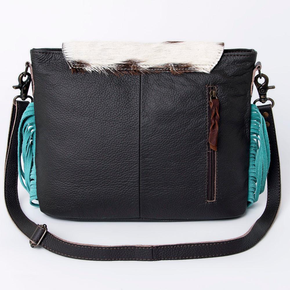 OHLAY Hand-Tooled Embossed Hair-On Leather Crossbody Bag