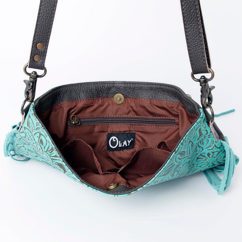 OHLAY Hand-Tooled Embossed Hair-On Leather Crossbody Bag