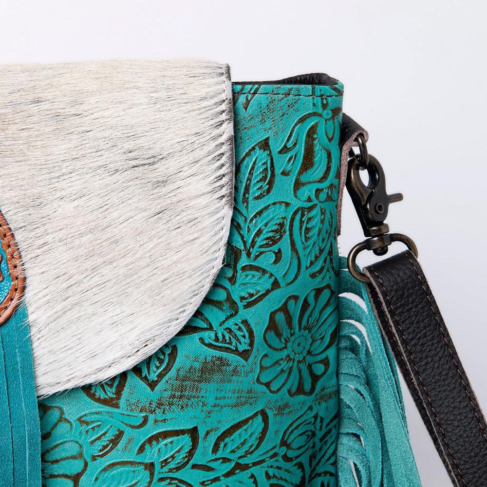 OHLAY Hand-Tooled Embossed Hair-On Leather Crossbody Bag