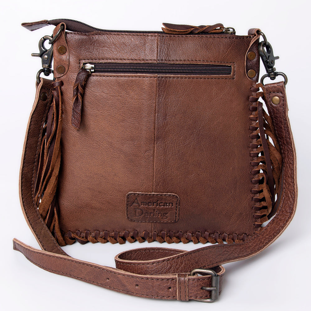 American Darling Western Cross body Bag, Hair-On Cowhide Full Grain Leather with Fringes and Rivets, Handcrafted Boho Purse