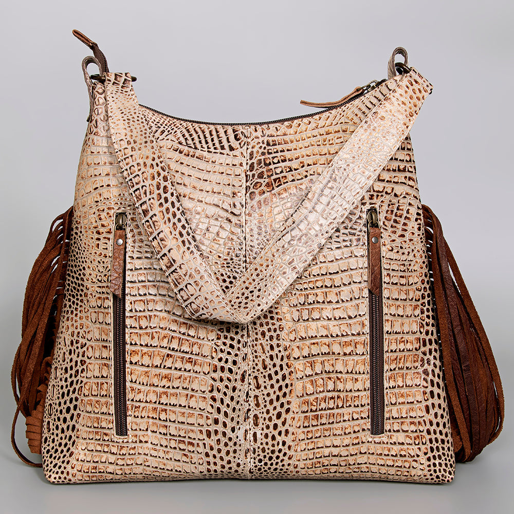 American Darling Crocodile Embossed Genuine Leather Hobo Bag