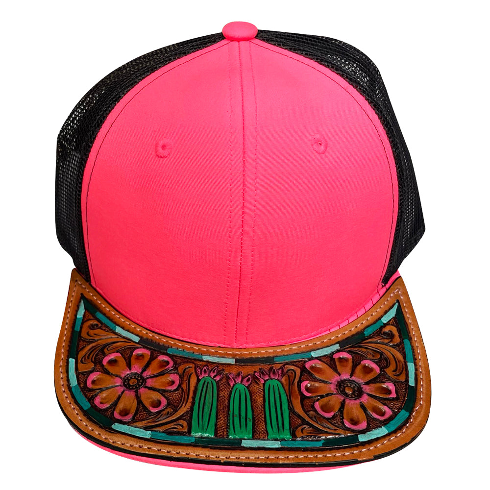 American Darling Men Women Adjustable Cap With Leather On Visor Red w/ Black