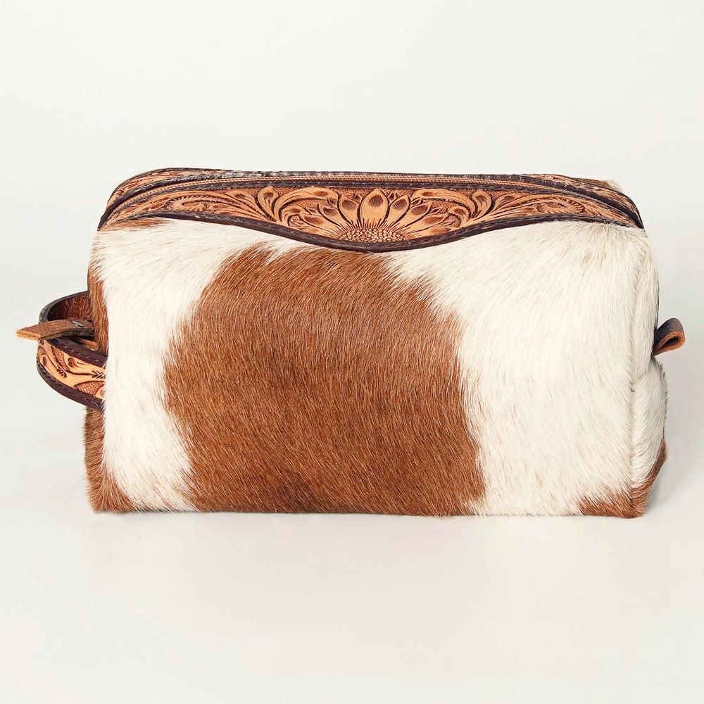 American Darling Hand-Tooled Hair-On Genuine Leather Toiletry Bag