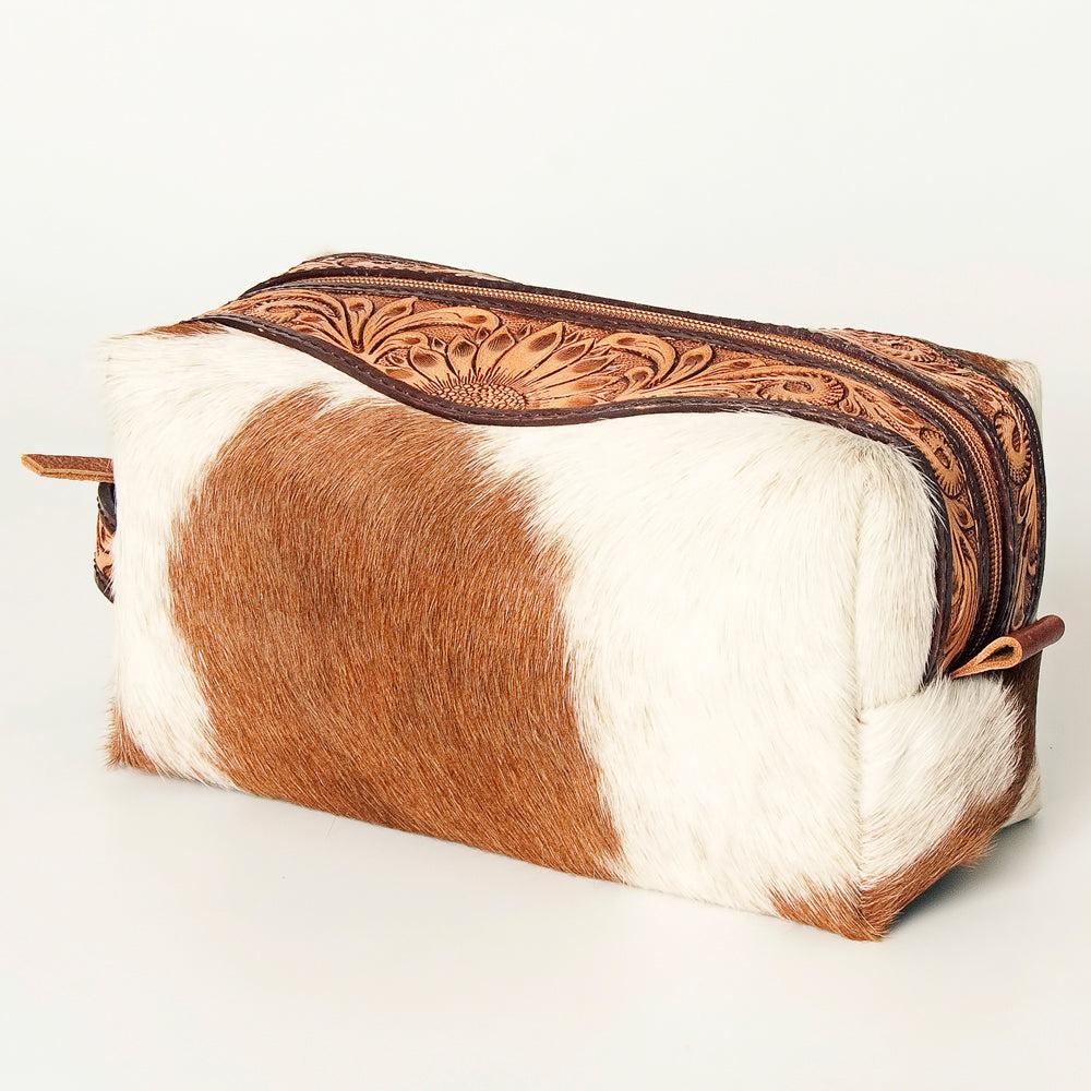 American Darling Hand-Tooled Hair-On Genuine Leather Toiletry Bag