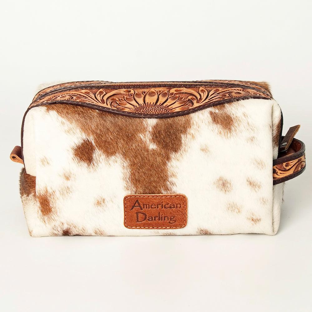 American Darling Hand-Tooled Hair-On Genuine Leather Toiletry Bag