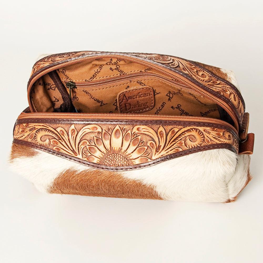 American Darling Hand-Tooled Hair-On Genuine Leather Toiletry Bag