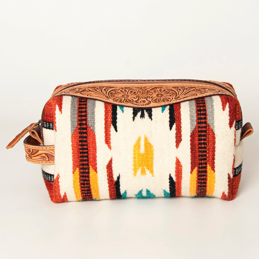 American Darling Toiletry Hand Tooled Saddle Blanket Fabric Genuine Leather Western Women Bag Handbag Purse | for Cute
