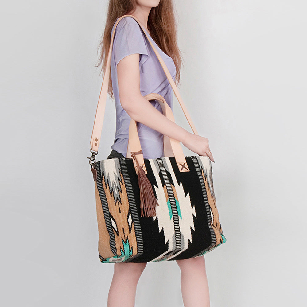 American Darling Tote Bag Hand Woven Saddle Blanket Genuine Leather Western Purse Large Shoulder Bag with YKK Zipper