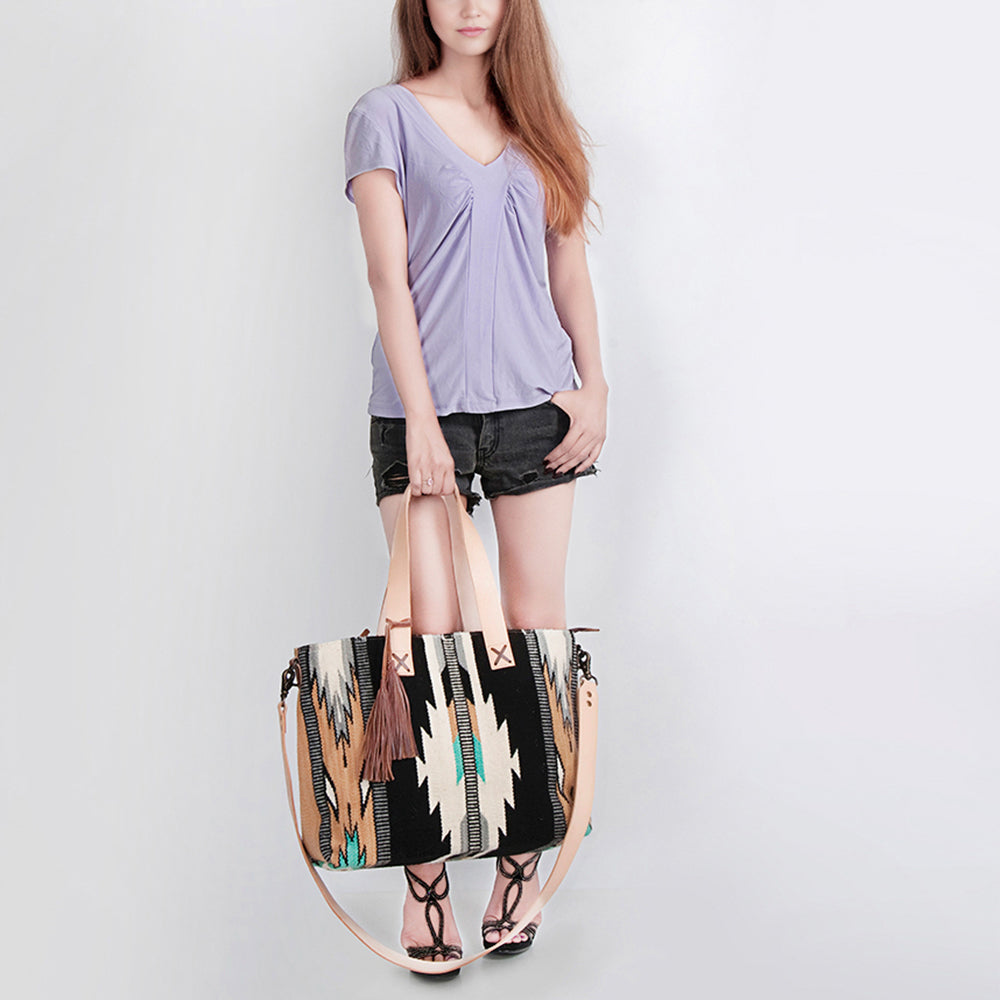 American Darling Tote Bag Hand Woven Saddle Blanket Genuine Leather Western Purse Large Shoulder Bag with YKK Zipper