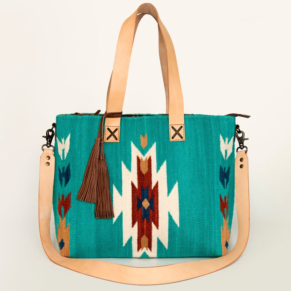 American Darling Tote Bag Hand Woven Saddle Blanket Genuine Leather Western Purse Large Shoulder Bag with YKK Zipper