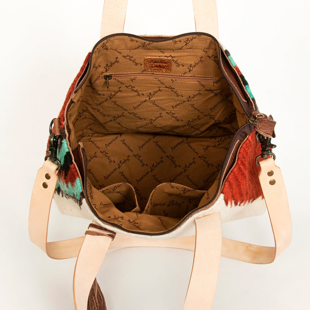 American Darling Tote Bag Hand Woven Saddle Blanket Genuine Leather Western Purse Large Shoulder Bag with YKK Zipper