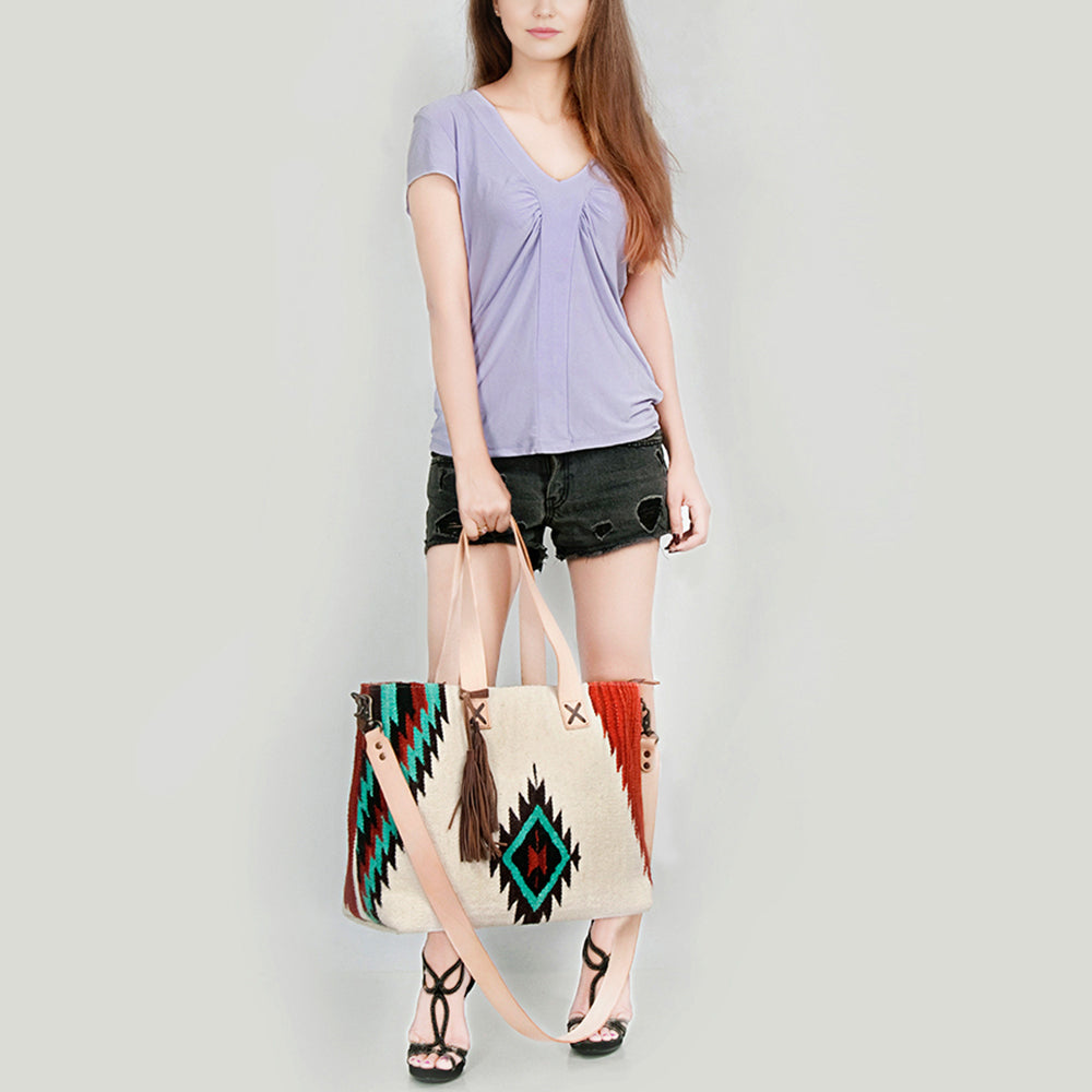 American Darling Tote Bag Hand Woven Saddle Blanket Genuine Leather Western Purse Large Shoulder Bag with YKK Zipper