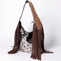 Tooled Leather Hobo Bag With Hair On Hide Western Style