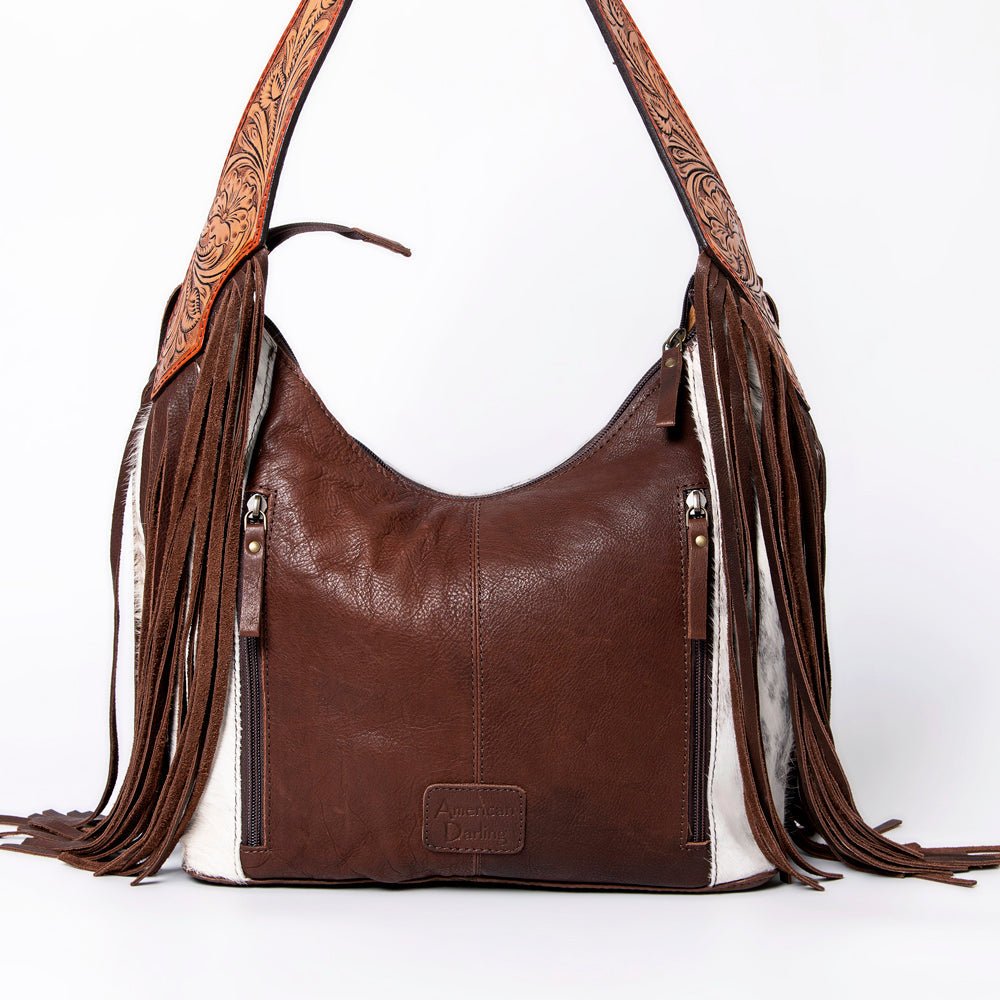 Tooled Leather Hobo Bag With Hair On Hide Western Style