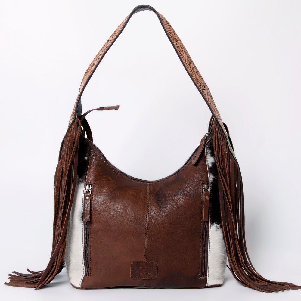 Tooled Leather Hobo Bag With Hair On Hide Western Style