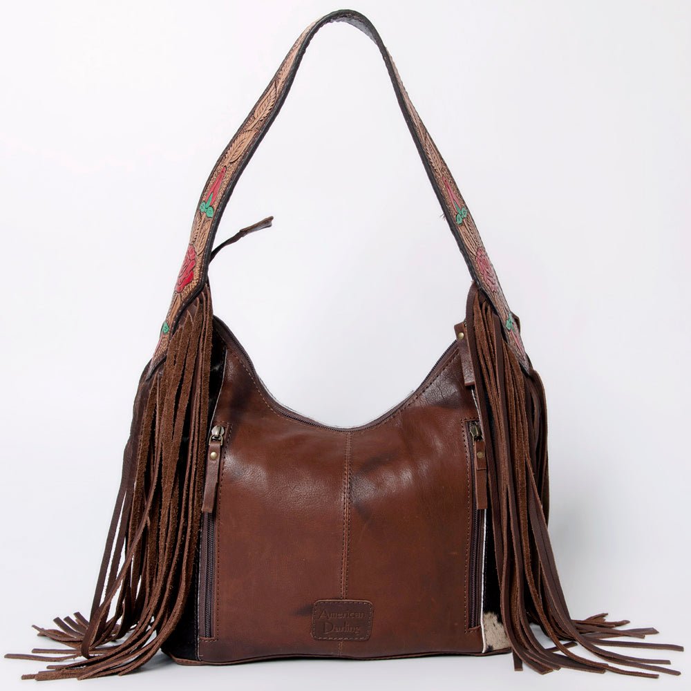 Tooled Leather Hobo Bag With Hair On Hide Western Style