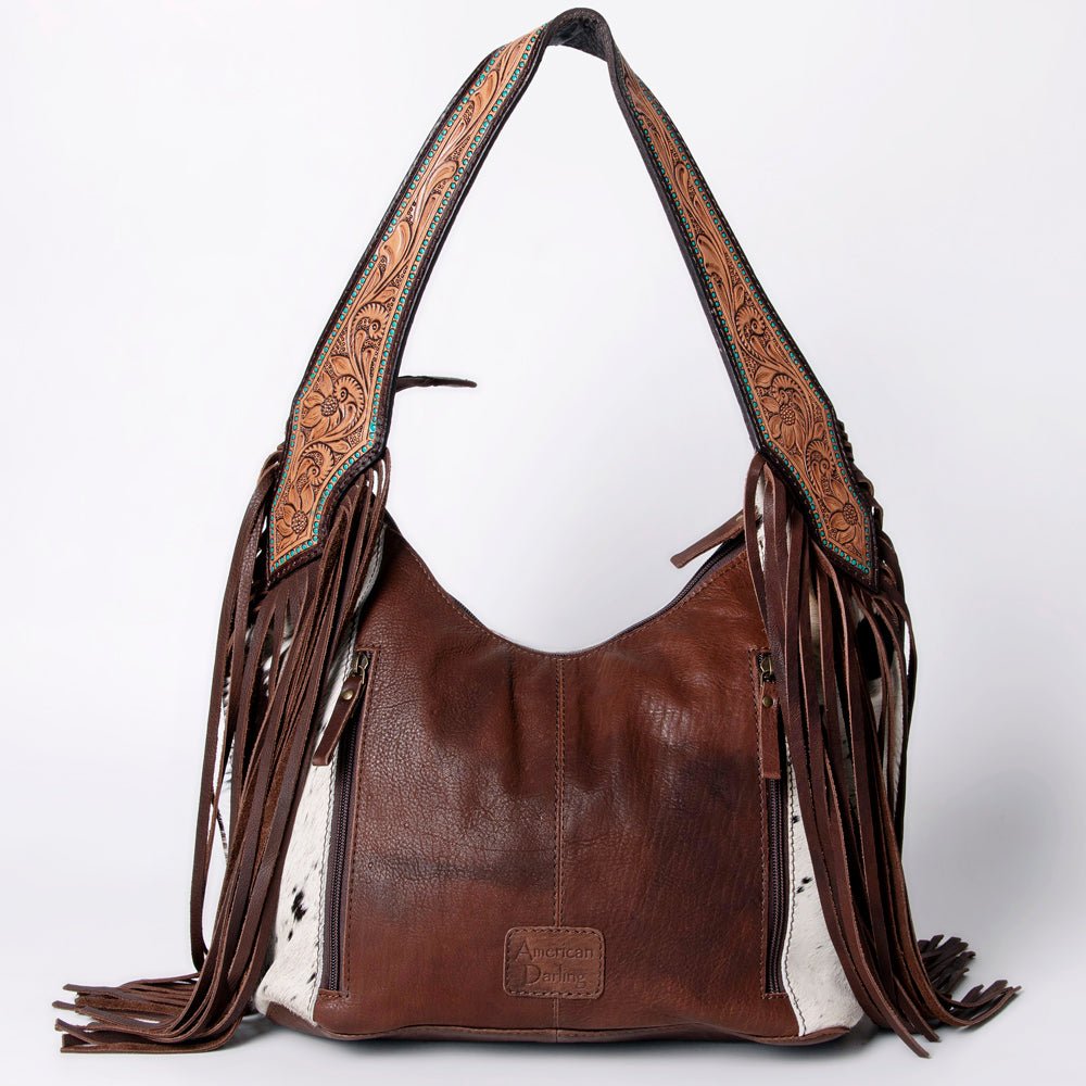 Tooled Leather Hobo Bag With Hair On Hide Western Style