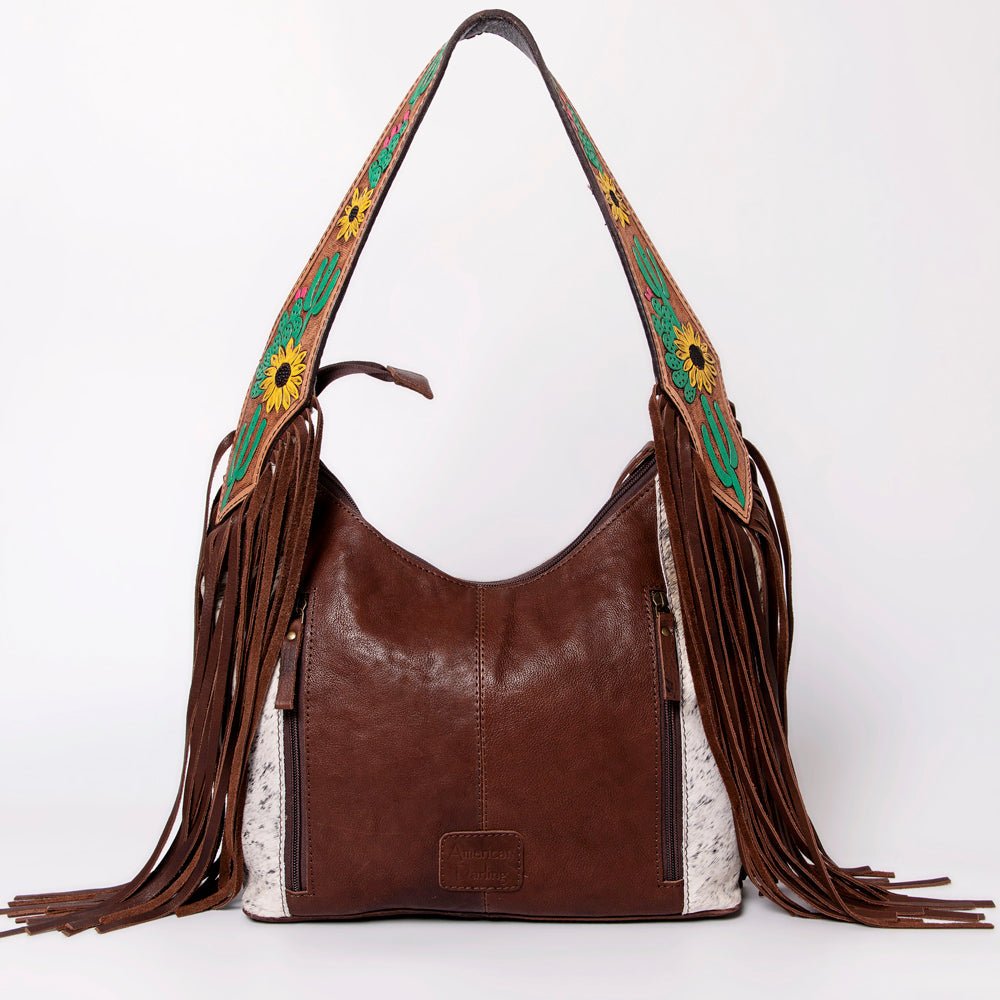 Tooled Leather Hobo Bag With Hair On Hide Western Style