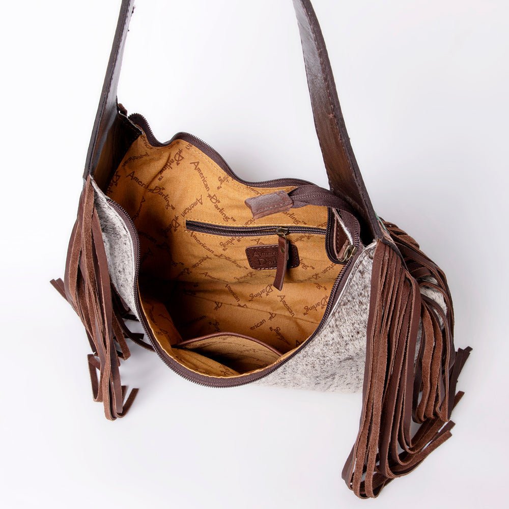Tooled Leather Hobo Bag With Hair On Hide Western Style