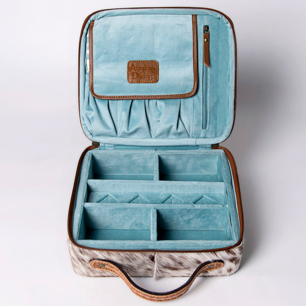 American Darling Jewelry Case Hand Tooled Hair-On Genuine Leather