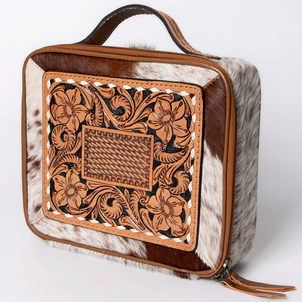 American Darling Jewelry Case Hand Tooled Hair-On Genuine Leather