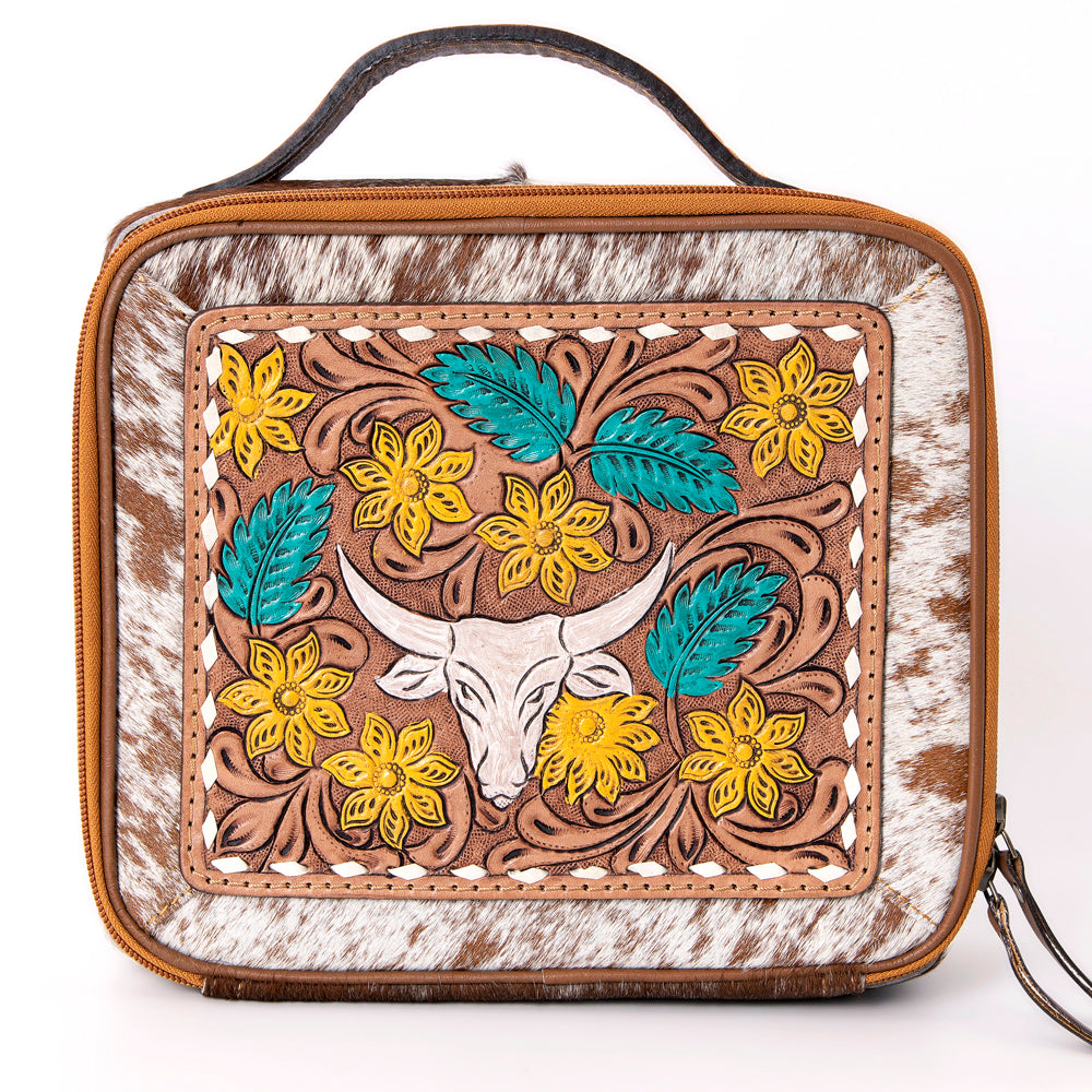American Darling Jewelry Case Hand Tooled Hair-On Genuine Leather