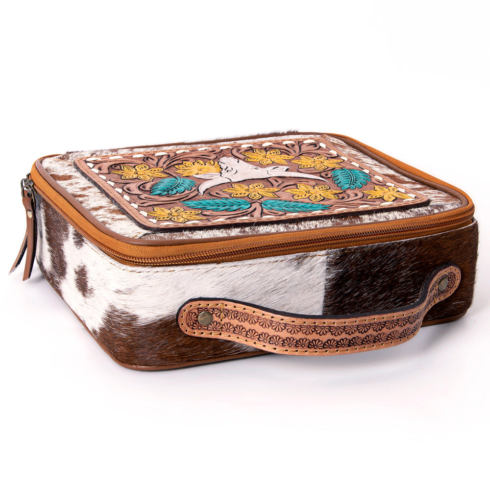 American Darling Jewelry Case Hand Tooled Hair-On Genuine Leather