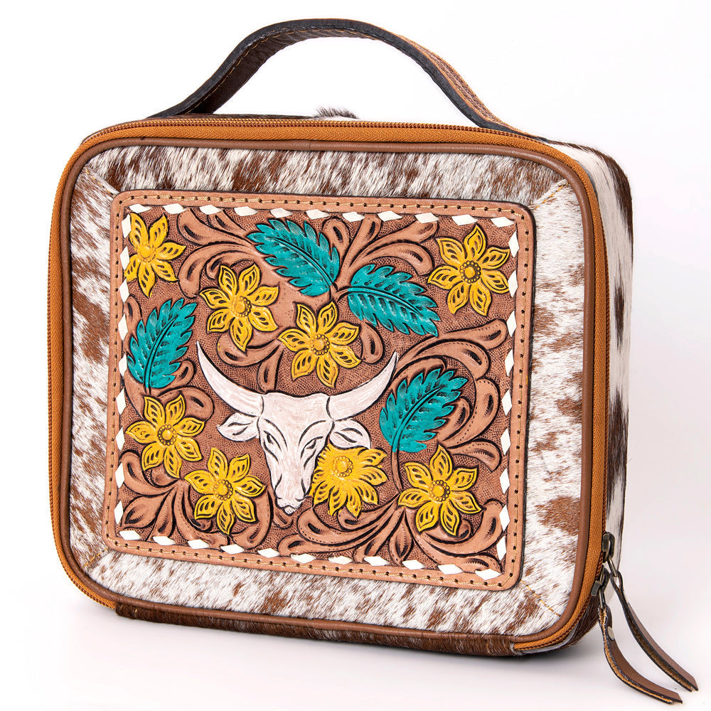 American Darling Jewelry Case Hand Tooled Hair-On Genuine Leather