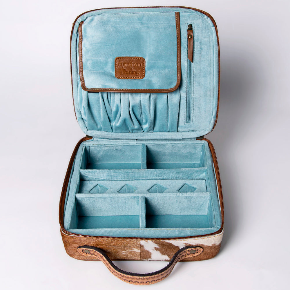 American Darling Jewelry Case Hand Tooled Hair-On Genuine Leather
