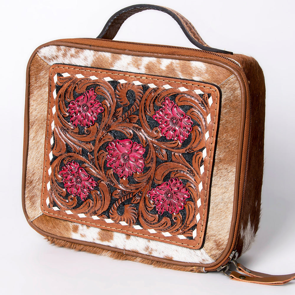 American Darling Jewelry Case Hand Tooled Hair-On Genuine Leather