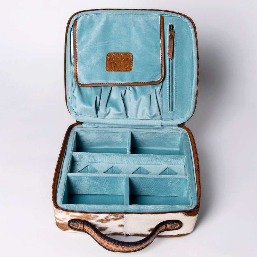American Darling Jewelry Case Hand Tooled Hair-On Genuine Leather