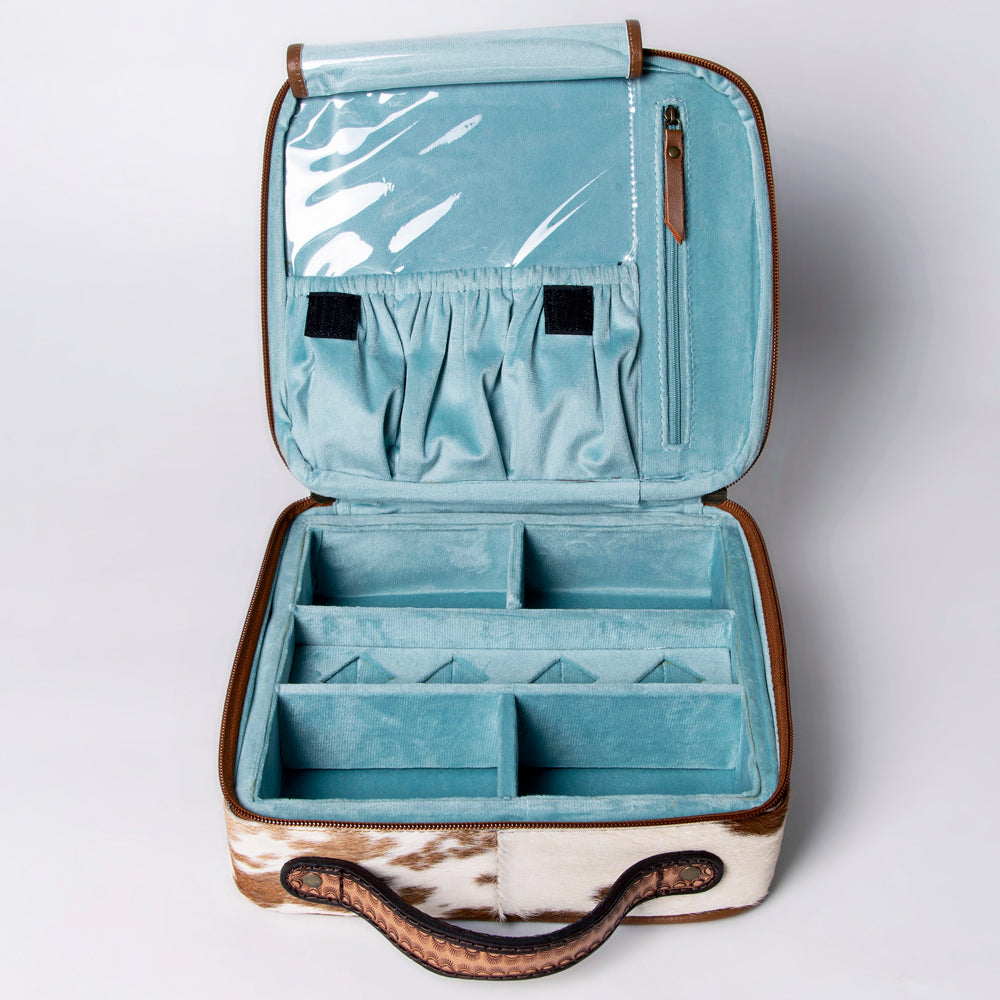 American Darling Jewelry Case Hand Tooled Hair-On Genuine Leather
