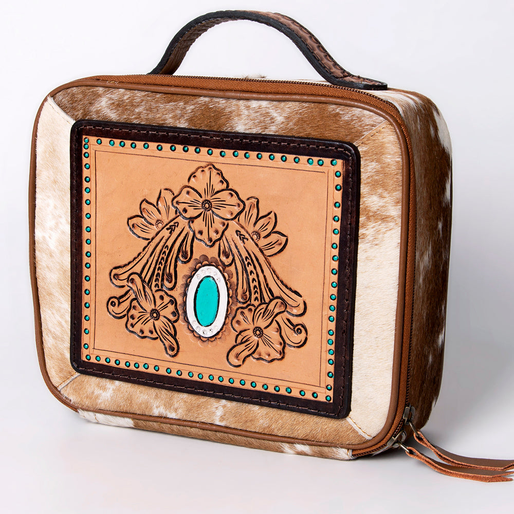American Darling Jewelry Case Hand Tooled Hair-On Genuine Leather