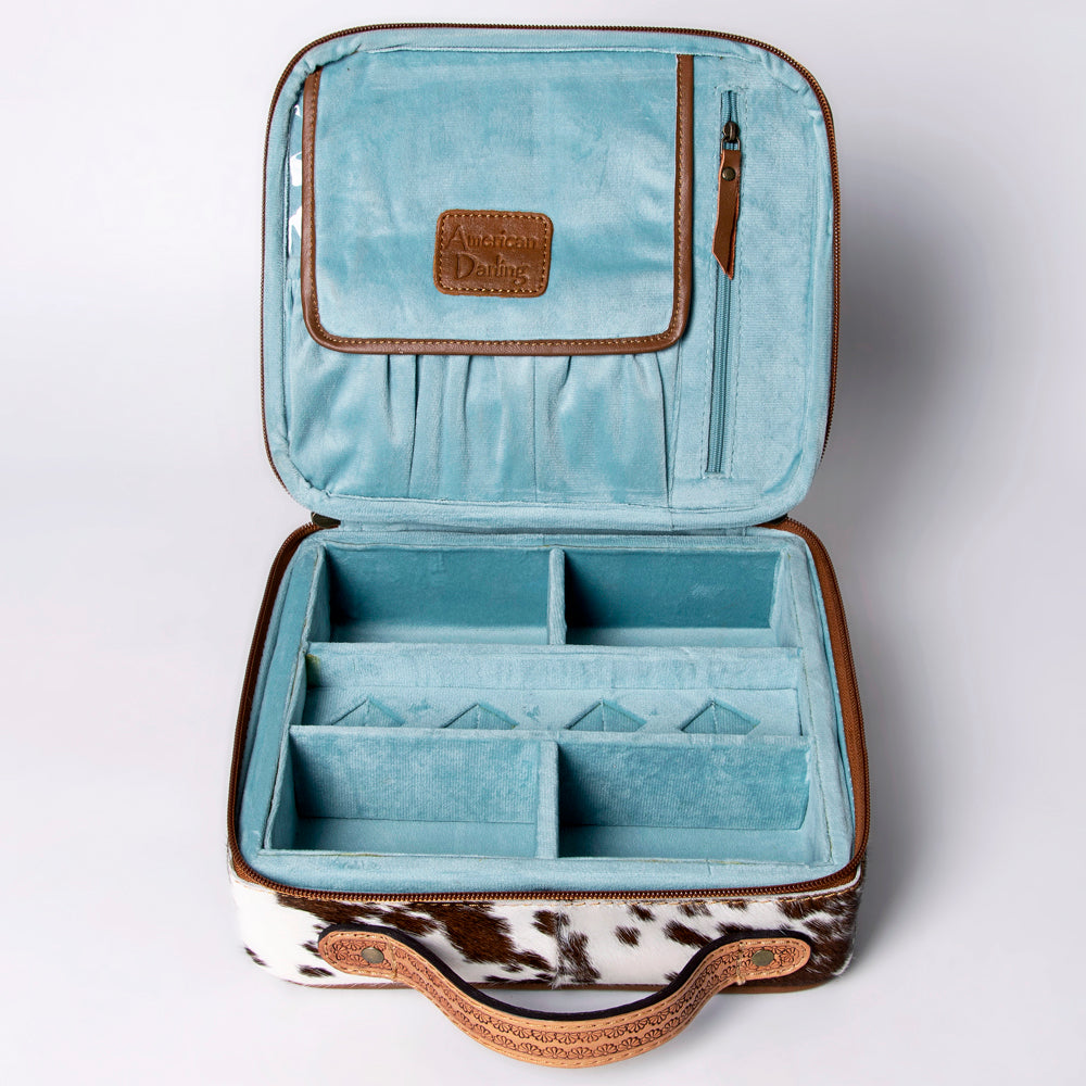 American Darling Jewelry Case Hand Tooled Hair-On Genuine Leather