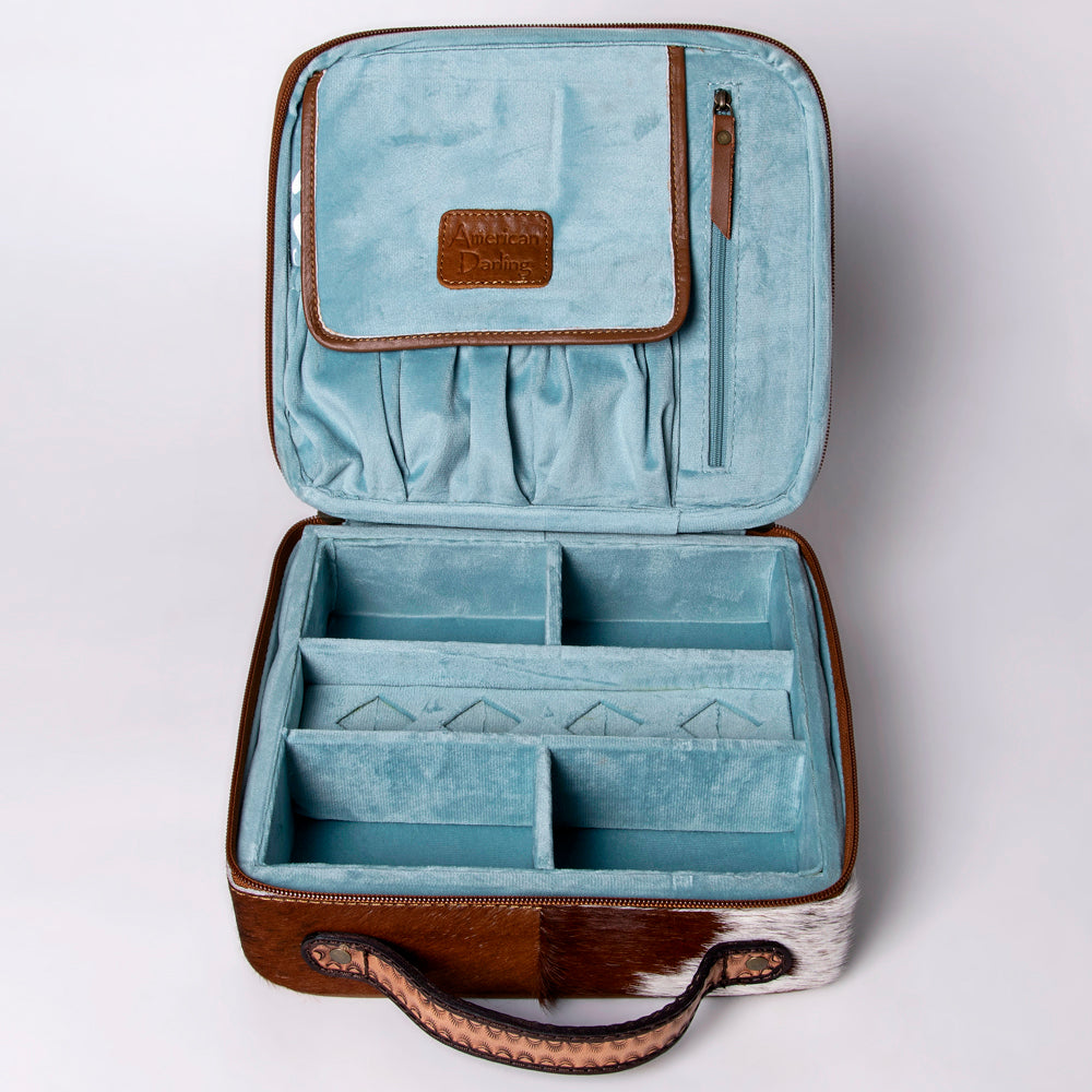 American Darling Jewelry Case Hand Tooled Hair-On Genuine Leather