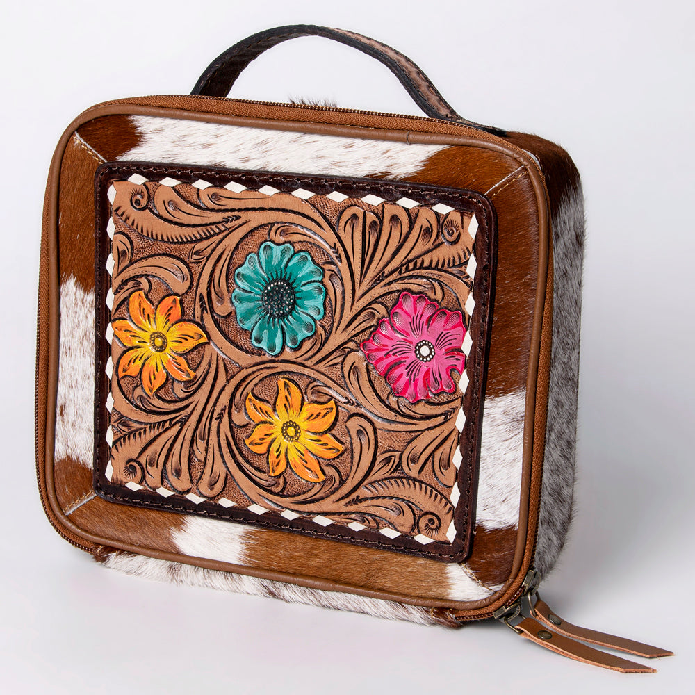 American Darling Jewelry Case Hand Tooled Hair-On Genuine Leather