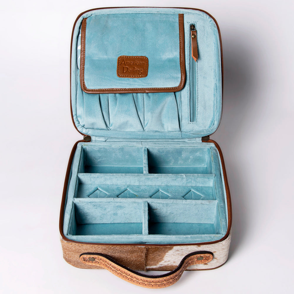 American Darling Jewelry Case Hand Tooled Hair-On Genuine Leather