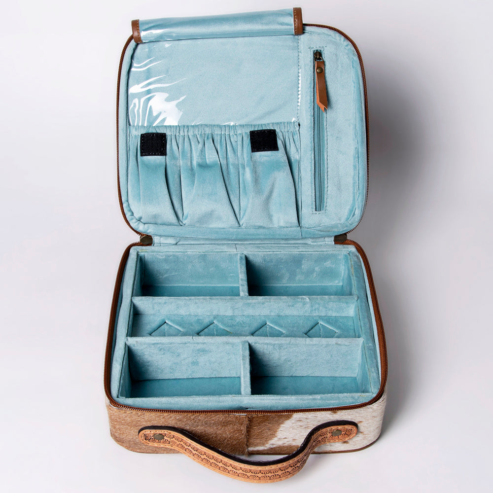 American Darling Jewelry Case Hand Tooled Hair-On Genuine Leather