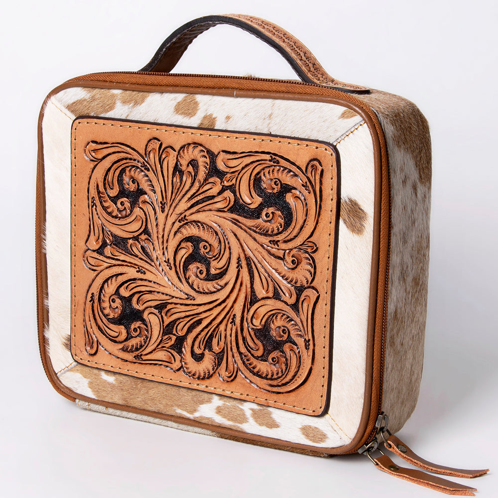 American Darling Jewelry Case Hand Tooled Hair-On Genuine Leather