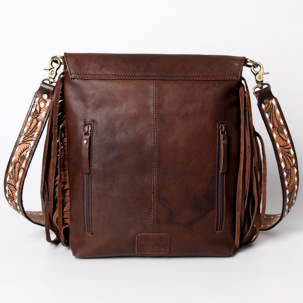 American Darling Messenger Hand Tooled Floral Carved Genuine Leather with Fringes Buck Stitched Western Accessories
